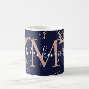 Mug Monogramme en marbre de marbre Rose et marine tend