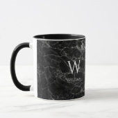 Mug Monogramme en marbre noir Nom moderne blanc initia (Gauche)