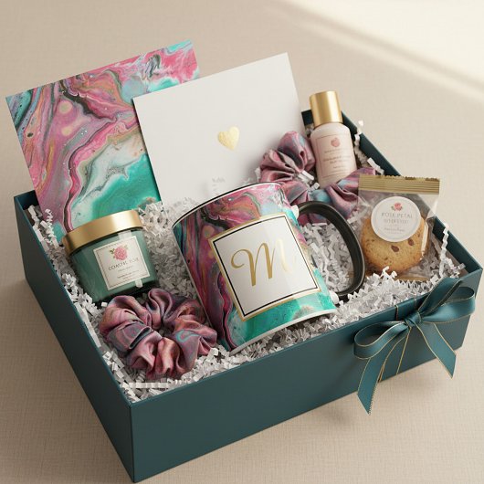 Mug Monogramme en marbre rose et vert