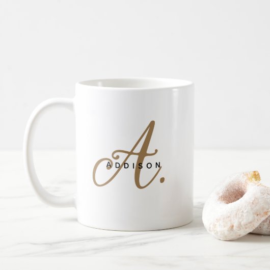 Mug Monogramme en or blanc chic Girl (Avec donut)