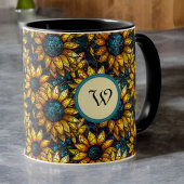 Mug Monogramme en or et en verre de tournesol Turquois