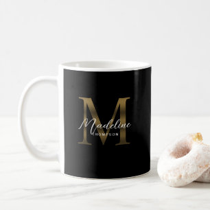 Mug Monogramme en or noir métallique à script simple