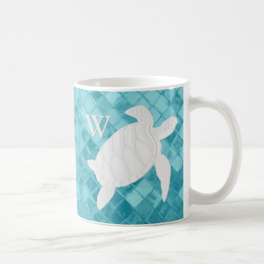 Mug Monogramme en verre de mer d'Aqua de tortue de mer (Droite)