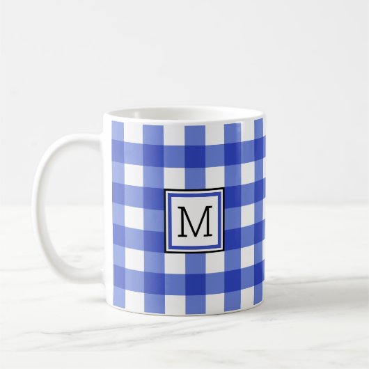 Mug Monogramme En vichy bleu (Gauche)