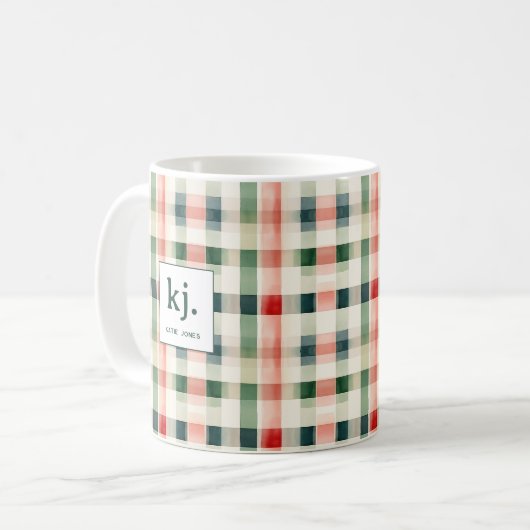 Mug Monogramme En vichy doux À feuillage persistant (Devant gauche)
