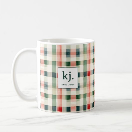 Mug Monogramme En vichy doux À feuillage persistant (Gauche)