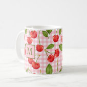 Mug Monogramme En vichy rose & cerise Musique (Devant gauche)
