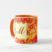 Mug Monogramme encadré de fleurs - rouge et or (Devant gauche)