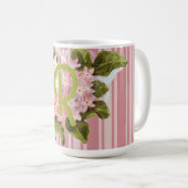 Mug Monogramme et fleurs sur rayures roses (Devant droit)