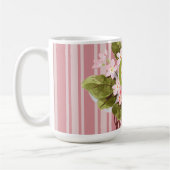 Mug Monogramme et fleurs sur rayures roses (Gauche)
