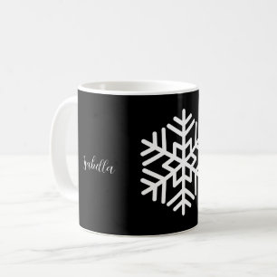 Mug Monogramme et grand flocon de neige blanc sur fond