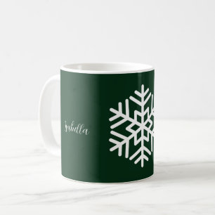 Mug Monogramme et gros flocon blanc sur Forest Green