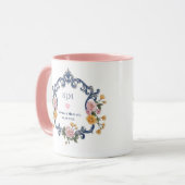 Mug Monogramme et initiales florales élégantes à l'aqu (Devant gauche)