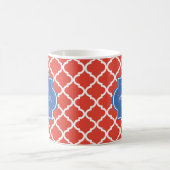 Mug Monogramme et nom bleu Quatrefoil rouge tendance (Centre)