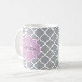Mug Monogramme et nom de la lavande de Quatrefoil gris (Devant gauche)