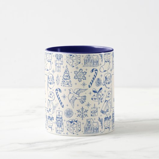 Mug Monogramme et nom du canicule de Noël bleu (Centre)