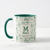 Mug Monogramme et nom du canicule de Noël vert (Gauche)