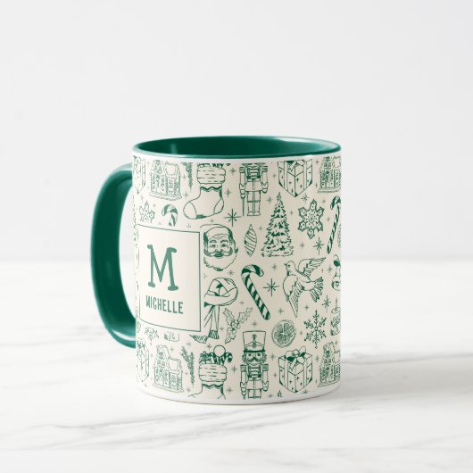 Mug Monogramme et nom du canicule de Noël vert (Devant gauche)