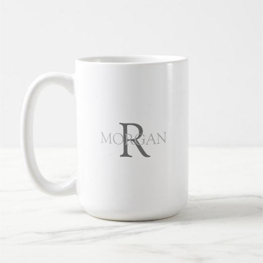 Mug Monogramme et nom en texte gris, conception simple (Gauche)