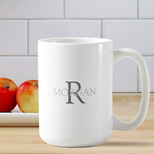 Mug Monogramme et nom en texte gris, conception simple