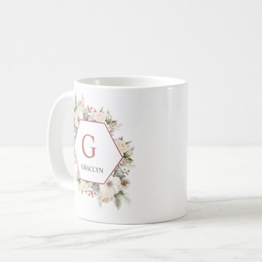 Mug Monogramme et nom Noël Vert (Devant gauche)