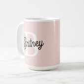 Mug Monogramme et nom personnalisé moderne Pastel Pink (Devant gauche)