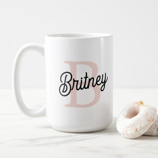 Mug Monogramme et nom personnalisé moderne Pastel Pink (Avec donut)