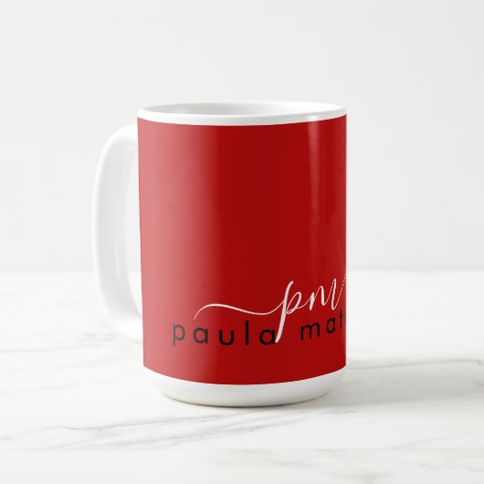 Mug Monogramme et nom personnalisés minimaux rouges (Devant gauche)