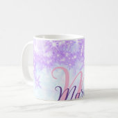 Mug Monogramme étoile pailleté rose violet ajouter let (Devant gauche)