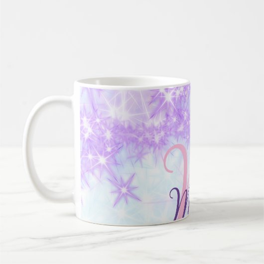 Mug Monogramme étoile pailleté rose violet ajouter let (Gauche)