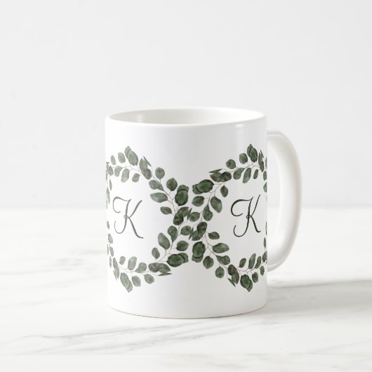 Mug Monogramme Eucalyptus Feuilles Élégant moderne (Devant droit)