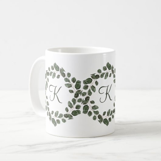 Mug Monogramme Eucalyptus Feuilles Élégant moderne (Devant gauche)