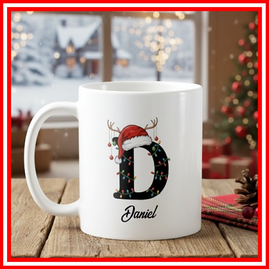 Mug Monogramme Famille Noël Antlers Santa Hat PHOTO