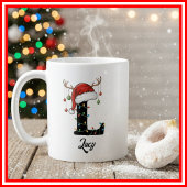 Mug Monogramme Famille Noël Antlers Santa Hat PHOTO
