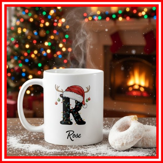 Mug Monogramme Famille Noël Antlers Santa Hat PHOTO