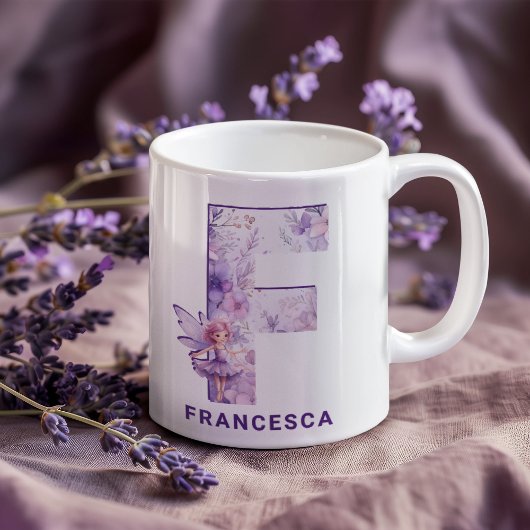 Mug Monogramme Fée Lilac F personnalisé