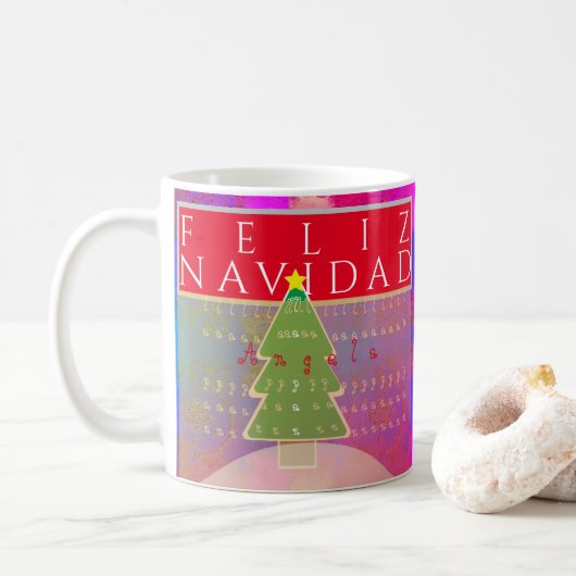 Mug Monogramme "Feliz Navidad" Paix et Bonne Année (Avec donut)