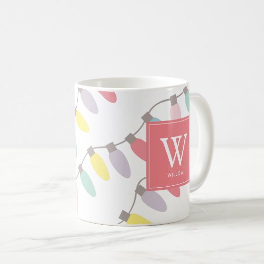 Mug Monogramme Fêtes de Noël Lumières Motif Café M (Devant droit)