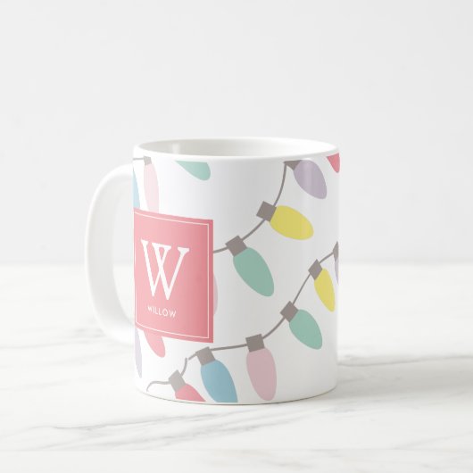 Mug Monogramme Fêtes de Noël Lumières Motif Café M (Devant gauche)