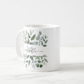 Mug Monogramme feuilles de verdure d'eucalyptus vert s (Devant gauche)