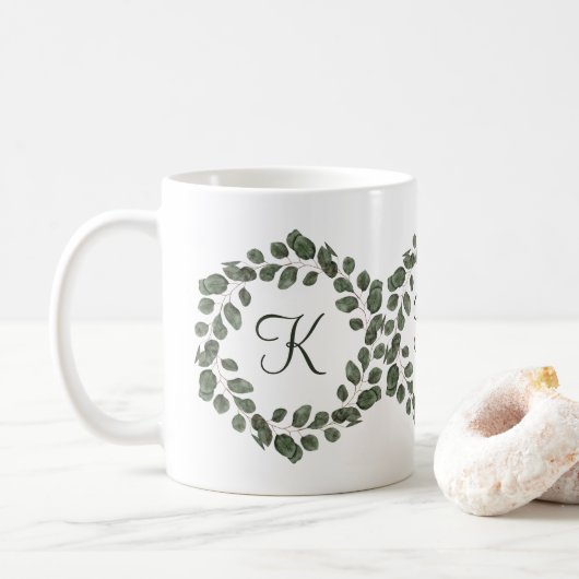 Mug Monogramme Feuilles d'Eucalyptus Élégant Moderne (Avec donut)