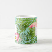 Mug Monogramme Flamant rose tropical et fleurs d'Hibis (Centre)