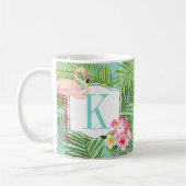 Mug Monogramme Flamant rose tropical et fleurs d'Hibis (Gauche)