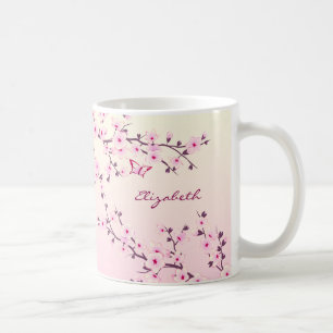 Mug Monogramme Fleur de Cerisier Floral Rose Féminin