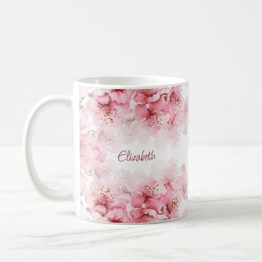 Mug Monogramme Fleur de Cerisier Votre Nom (Gauche)