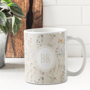 Mug Monogramme Fleur de Champ Cottagecore Beige