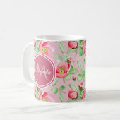 Mug Monogramme Fleur de Pommier Rose (Devant gauche)