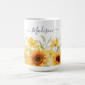 Mug Monogramme Fleur Jaune Tournesol Floral Botanique (Centre)
