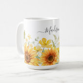 Mug Monogramme Fleur Jaune Tournesol Floral Botanique (Devant gauche)