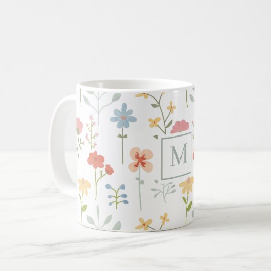 Mug Monogramme fleur sauvage Floral (Devant gauche)